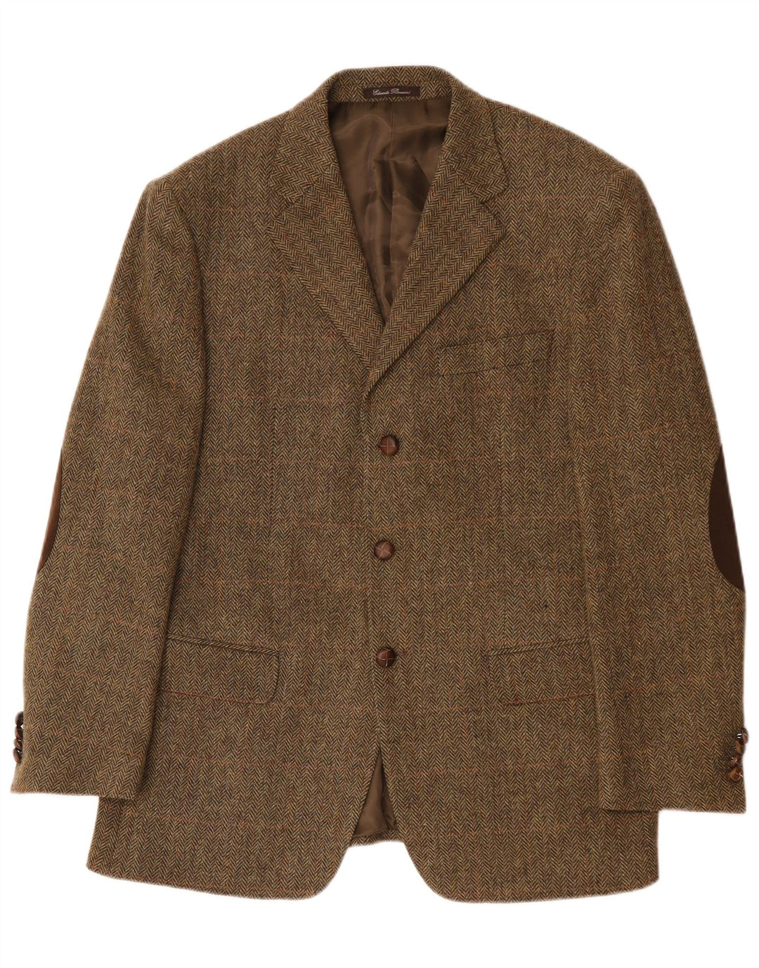 vintage Homme 3 Bouton Blazer Veste IT 52 XL Kaki Herringbone Wool