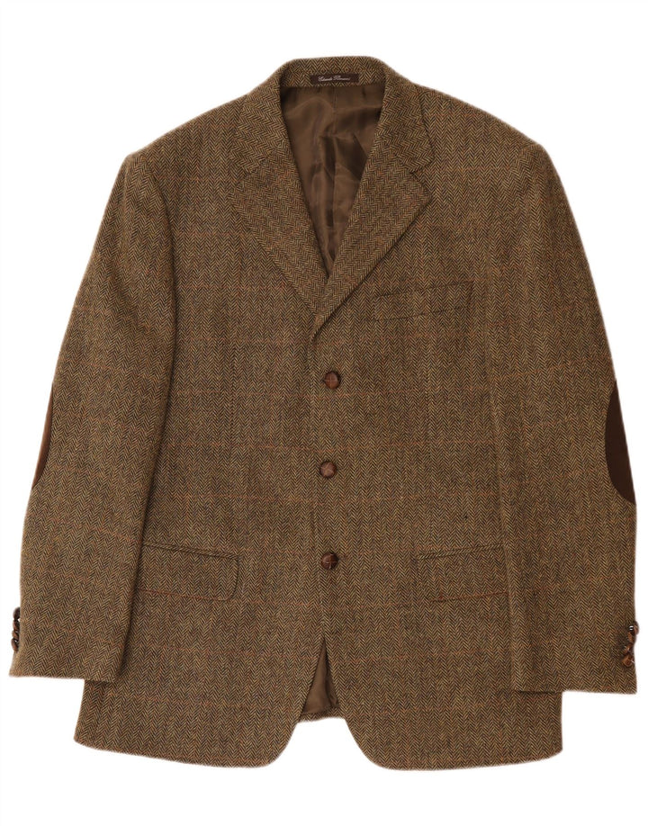 vintage Homme 3 Bouton Blazer Veste IT 52 XL Kaki Herringbone Wool