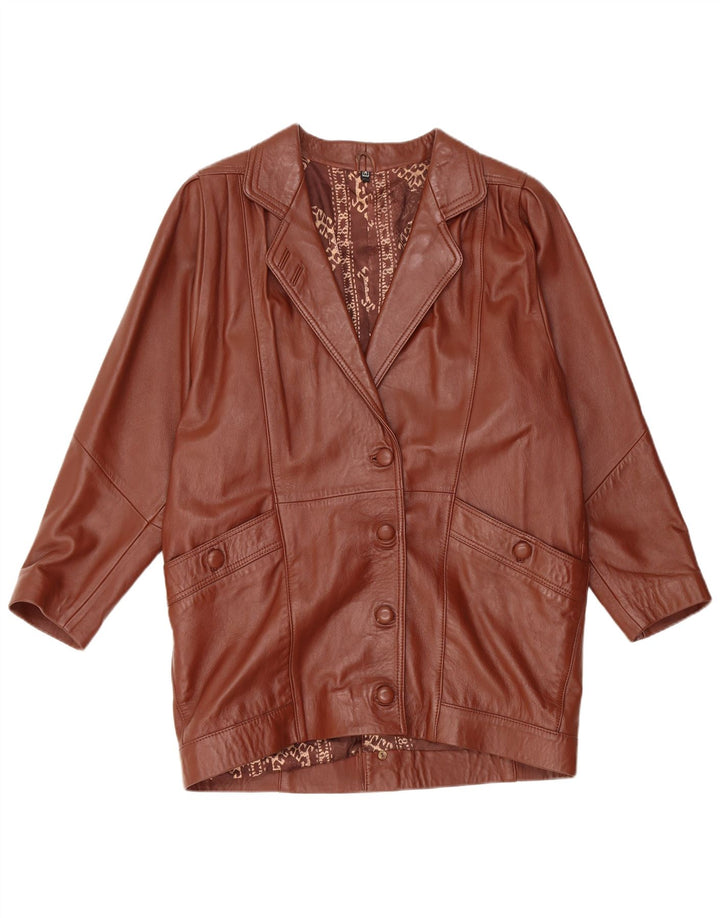 manteau en cuir surdimensionné femme vintage UK 14 Cuir brun moyen