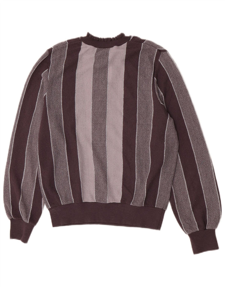 vintage Femme Turtle Neck Jumper Pull IT 44 Moyen Gris Rayé Acrylique