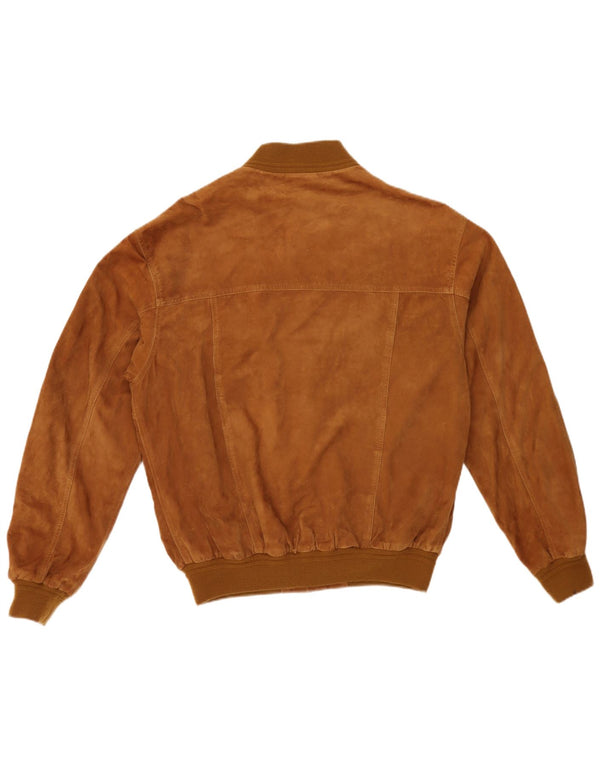 vintage Mens Suede Bomber Jacket IT 54 2XL Cuir Marron