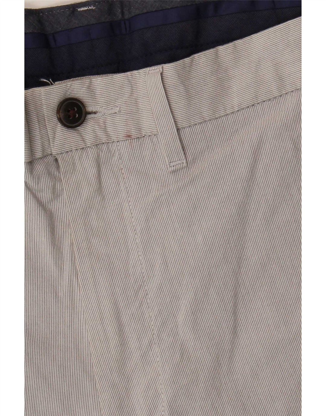 Marks & Spencer Short Chino Homme W32 Coton à Rayures Gris Moyen