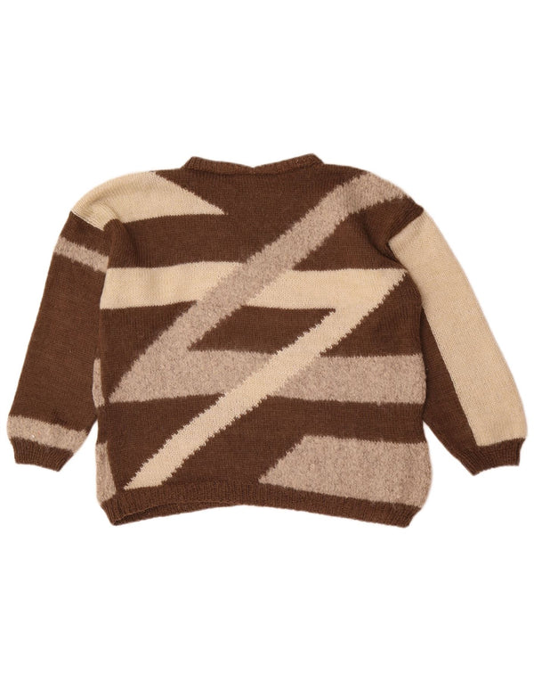 vintage Womens Crew Neck Jumper Pull UK 16 Grand Colorblock Brun