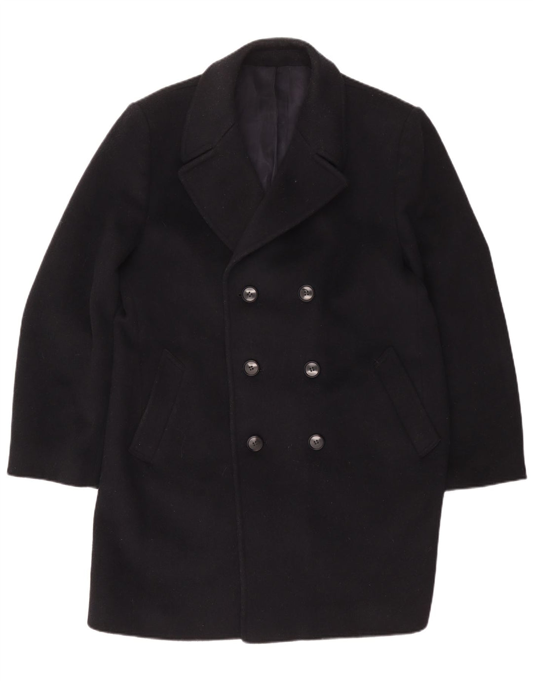 VINTAGE Manteau double boutonnage pour homme UK 42 XL Laine bleu marine