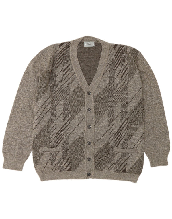 Rodes Homme Cardigan Pull XL Gris Géométrique Laine