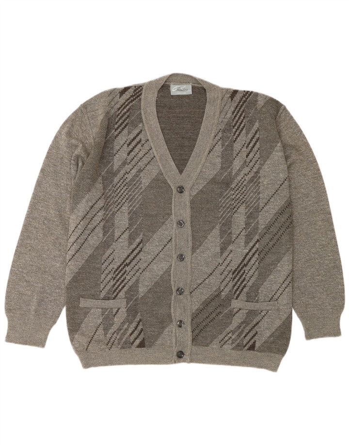 Rodes Homme Cardigan Pull XL Gris Géométrique Laine