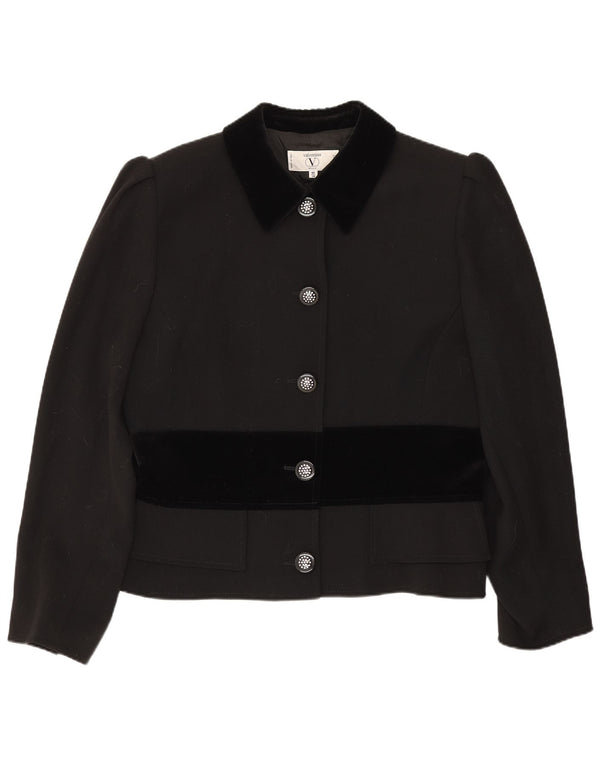 Valentino Veste Blazer 5 Boutons Femme UK 14 Large Laine Colorblock Noir
