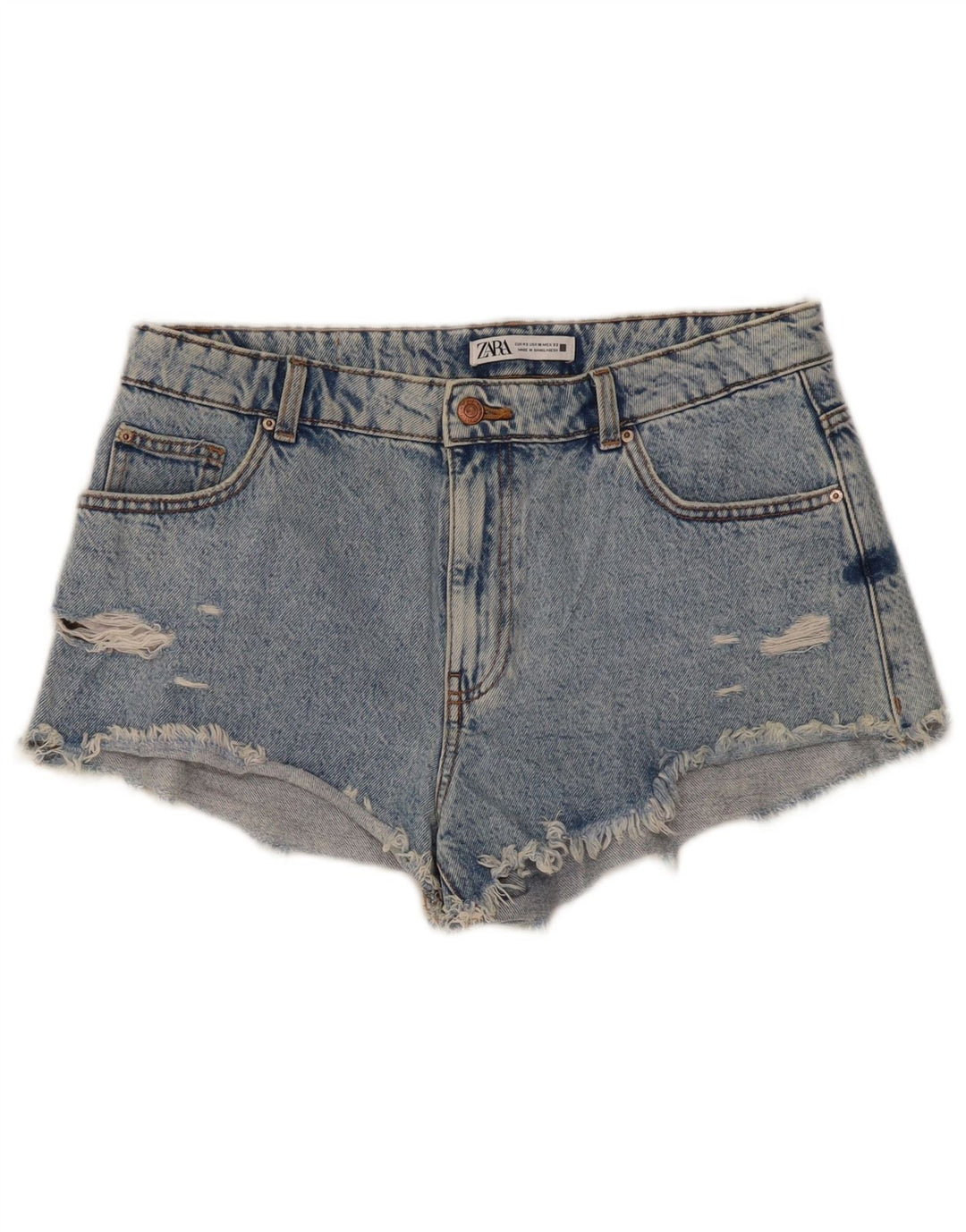 Zara Short en jean vieilli pour femme EU 42 Large W32 Bleu