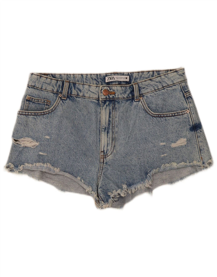 Zara Short en jean vieilli pour femme EU 42 Large W32 Bleu
