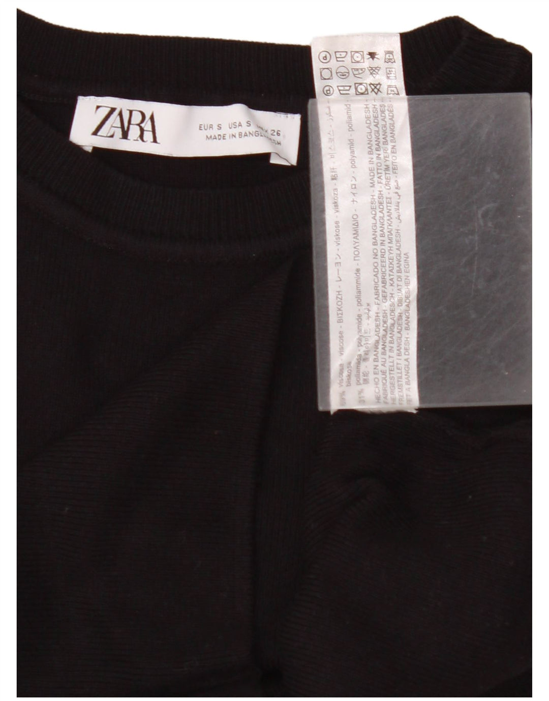 ZARA Femme Crop Vest Débardeur UK 8 Small Noir Viscose