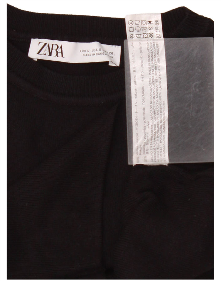 ZARA Femme Crop Vest Débardeur UK 8 Small Noir Viscose