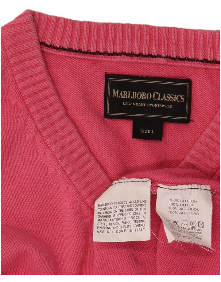 Marlboro Classics Pull col V pour homme en coton rose Taille L