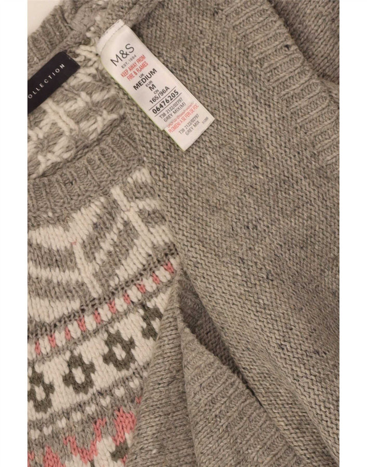Marks & Spencer Pull col bateau pour femme UK 12 Gris moyen Fair Isle