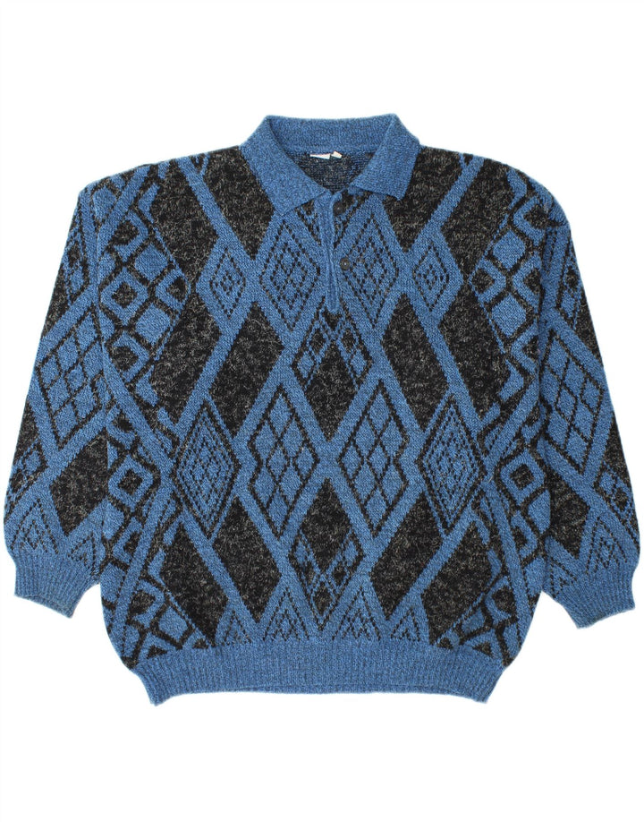 VINTAGE Pull col polo pour homme Grand Bleu Argyle/Diamant