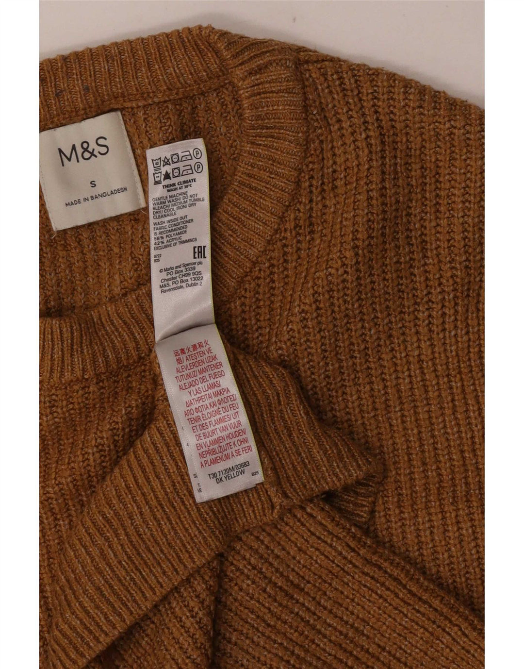 Marks & Spencer Pull Col Ras du Cou Homme Petit Jaune Polyamide