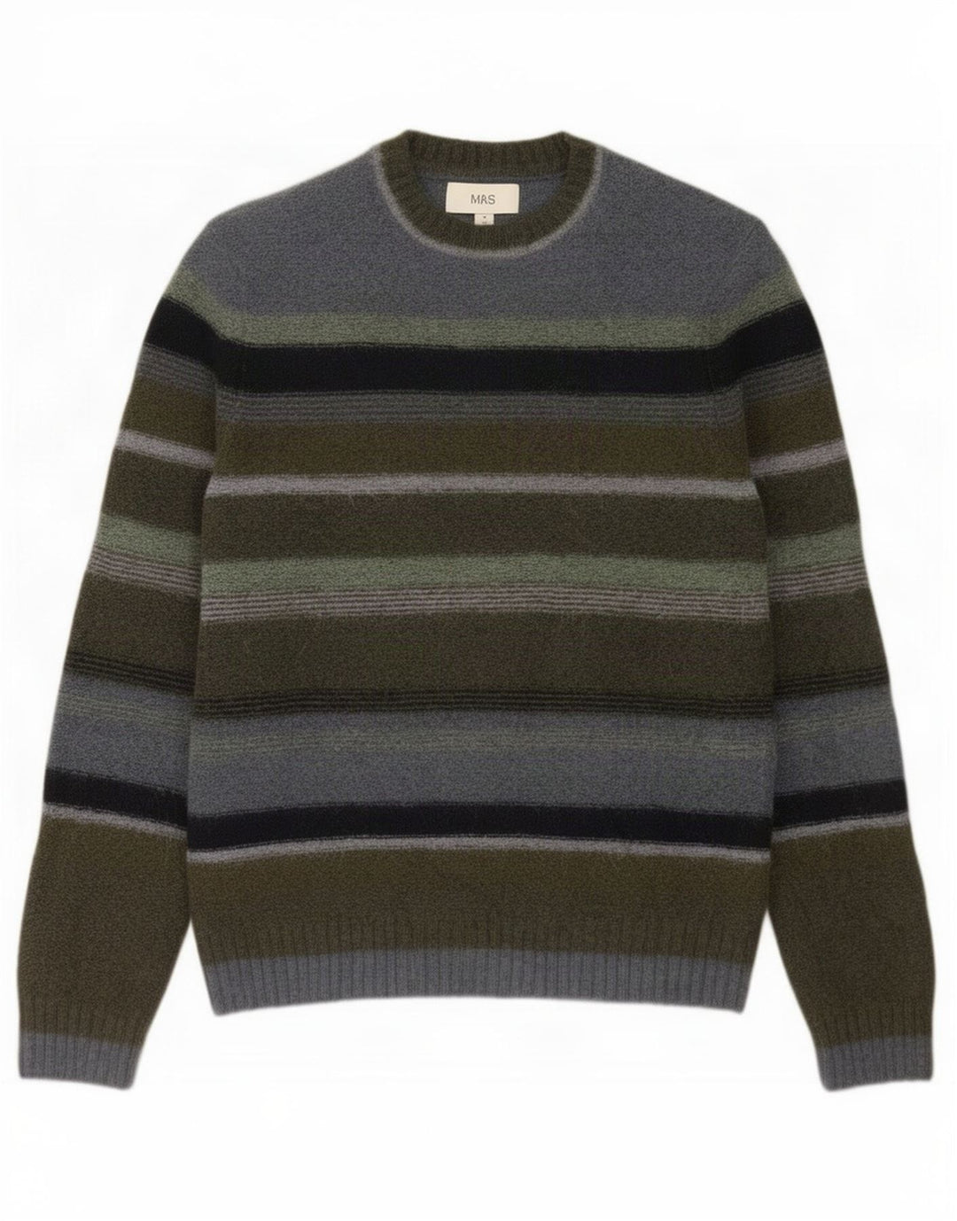 Marks & Spencer Pull Col Ras du Cou Homme Rayé Kaki Moyen