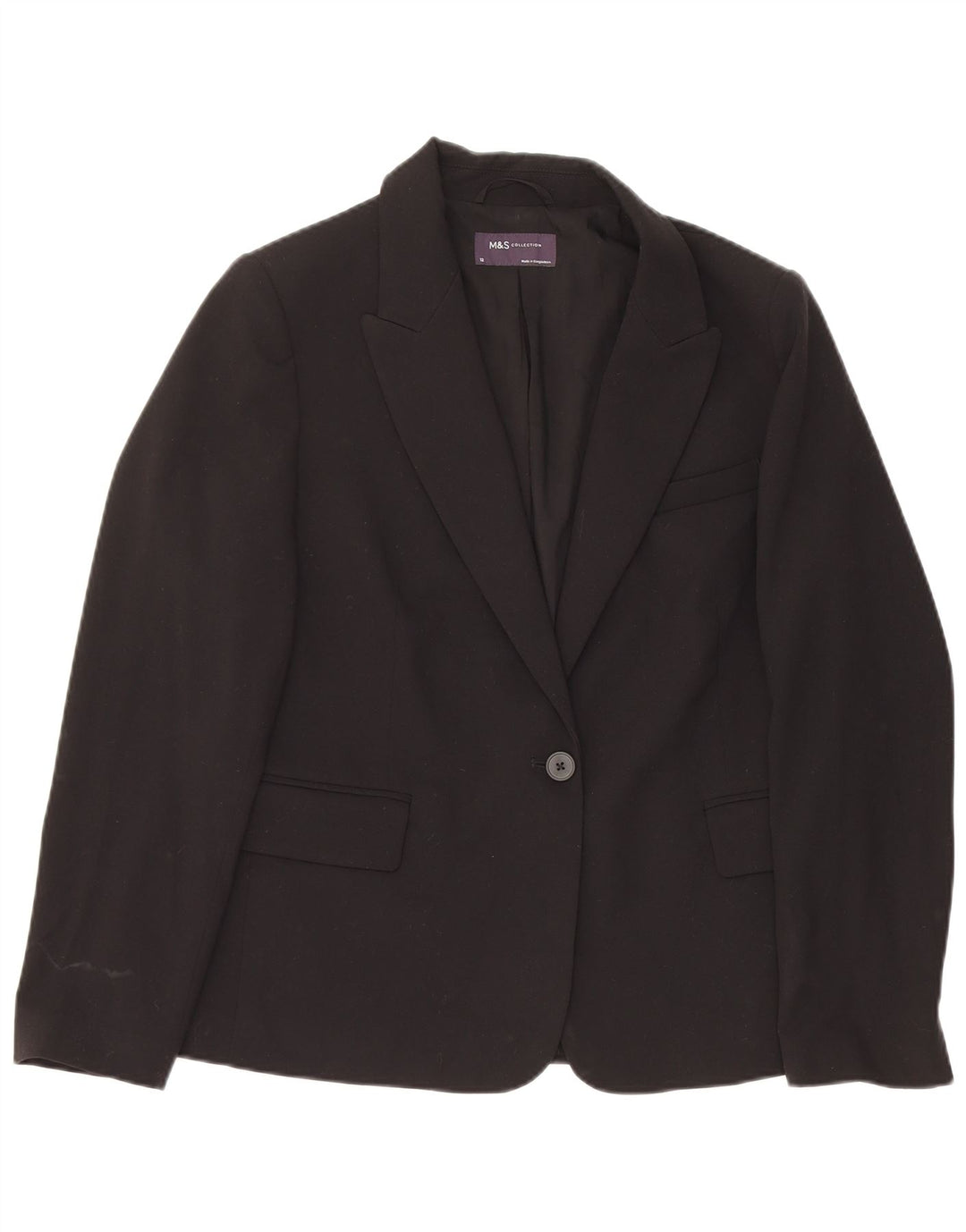 Marks & Spencer Veste blazer à 1 bouton pour femme UK 12 Noir moyen Polyester