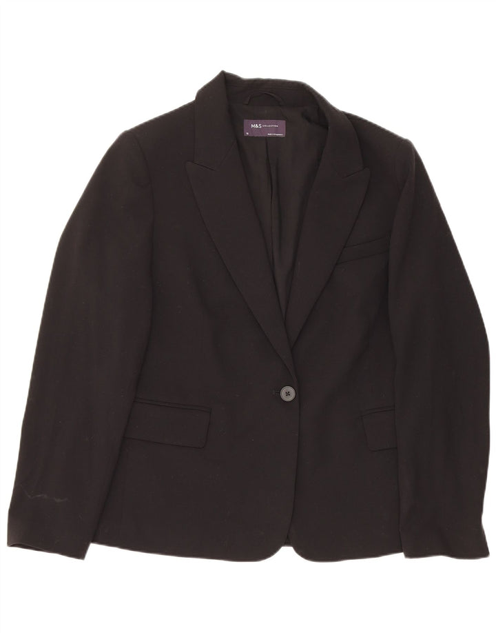 Marks & Spencer Veste blazer à 1 bouton pour femme UK 12 Noir moyen Polyester