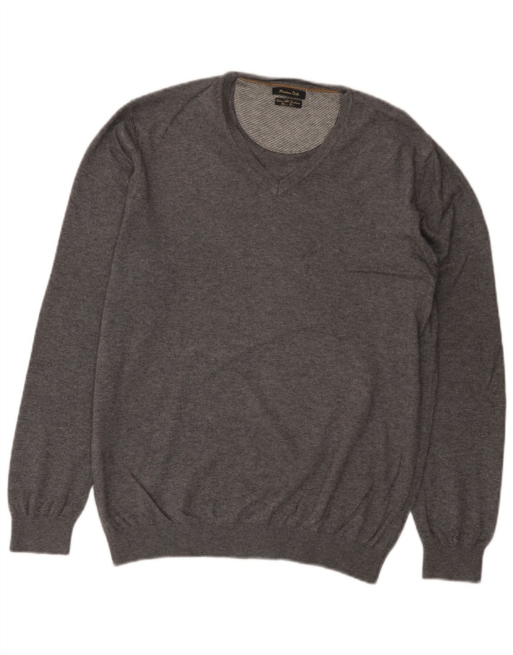 Massimo Dutti Pull col en V pour femme UK 16 Large Gris Coton