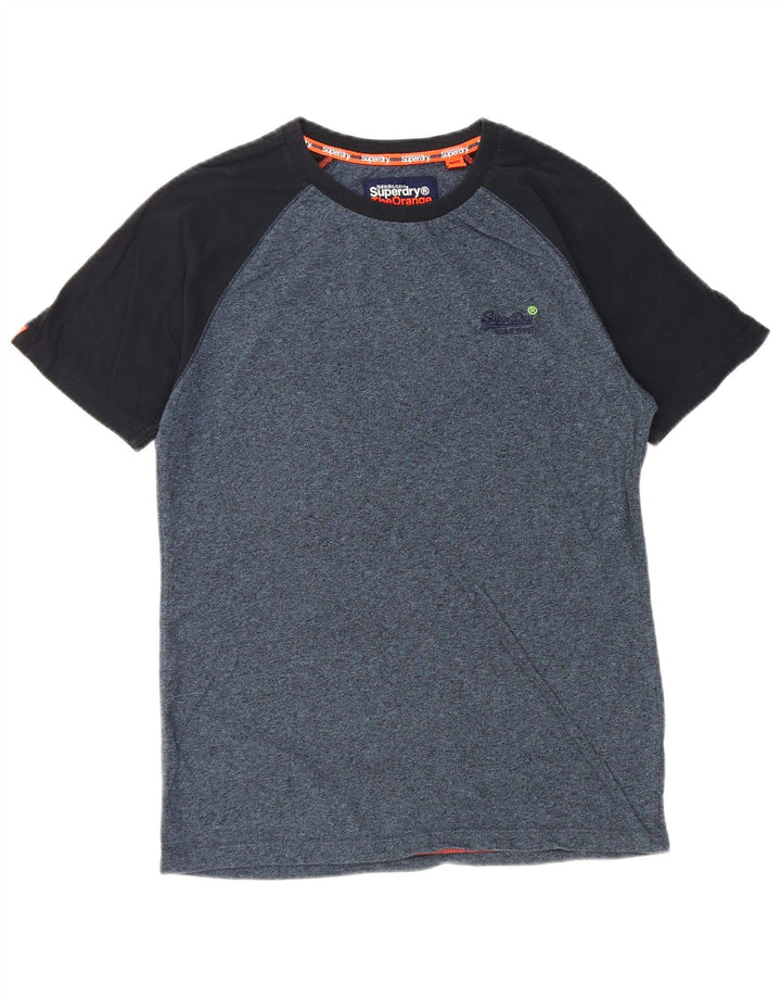 Superdry Homme T-Shirt Top Petit Bleu Marine Colourblock Cotton