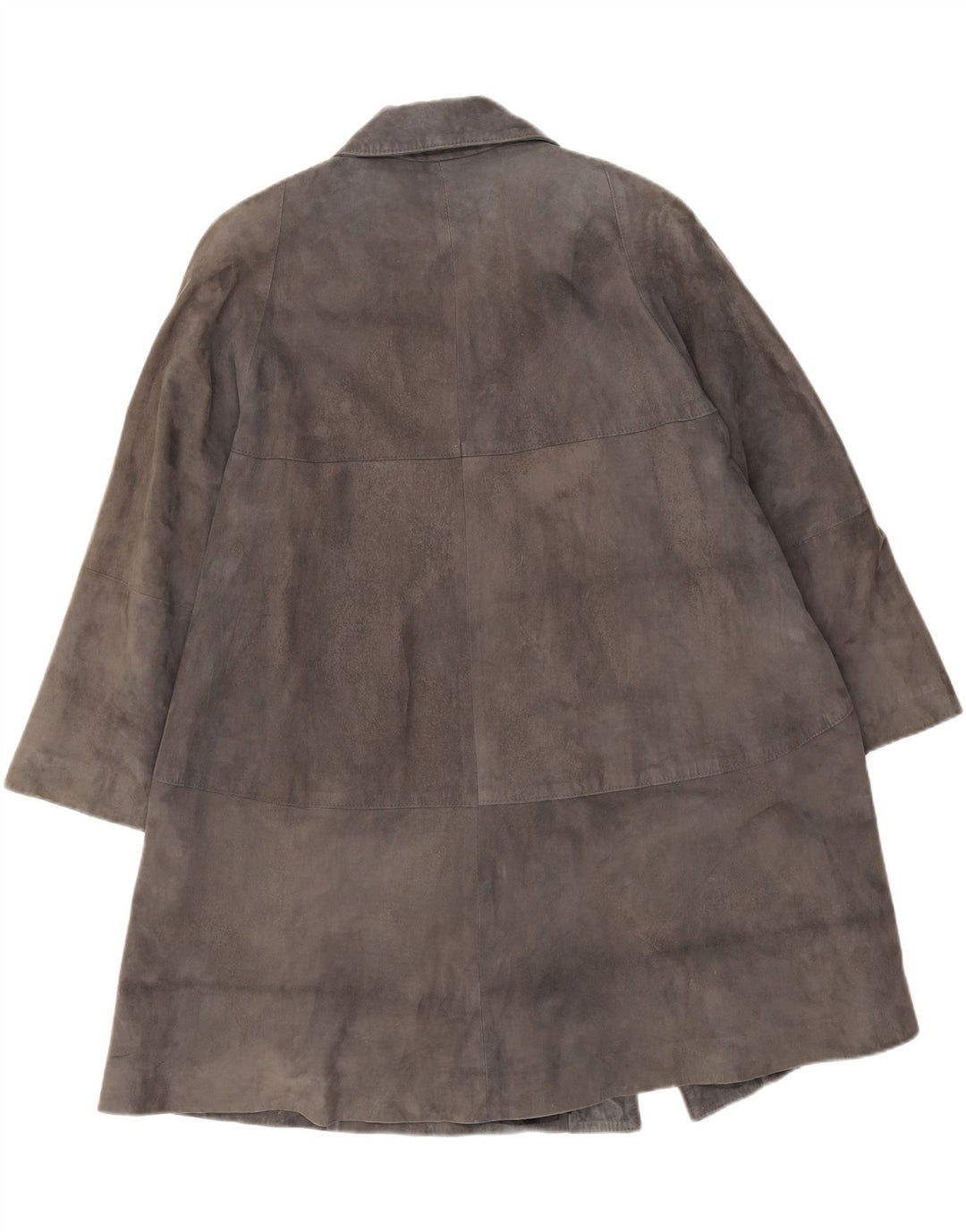 vintage Femme Suède Pardessus UK 14 Cuir Gris Moyen