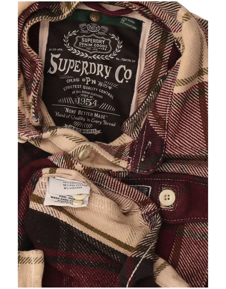 Superdry Chemise en flanelle pour homme en coton à petits carreaux bordeaux