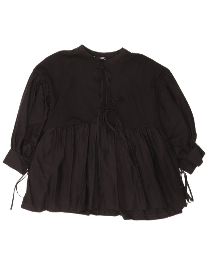 Zara Chemisier à manches 3/4 pour femme UK 14 en coton noir moyen
