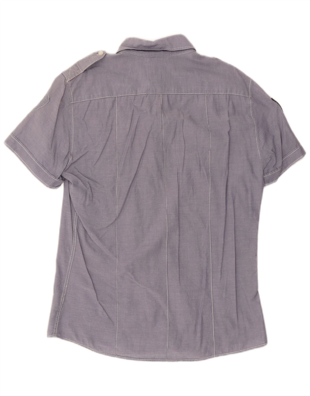 BLAUER Chemise militaire à manches courtes pour homme en coton bleu