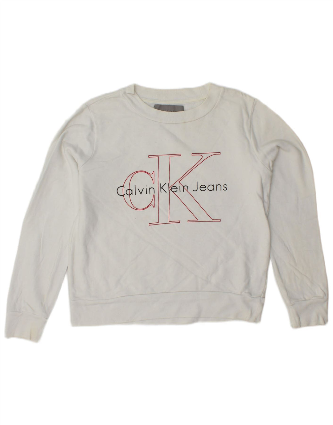 CALVIN KLEIN JEANS Sweat-shirt court graphique pour femme UK 6 XS Blanc