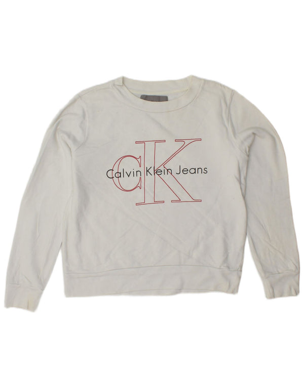CALVIN KLEIN JEANS Sweat-shirt court graphique pour femme UK 6 XS Blanc