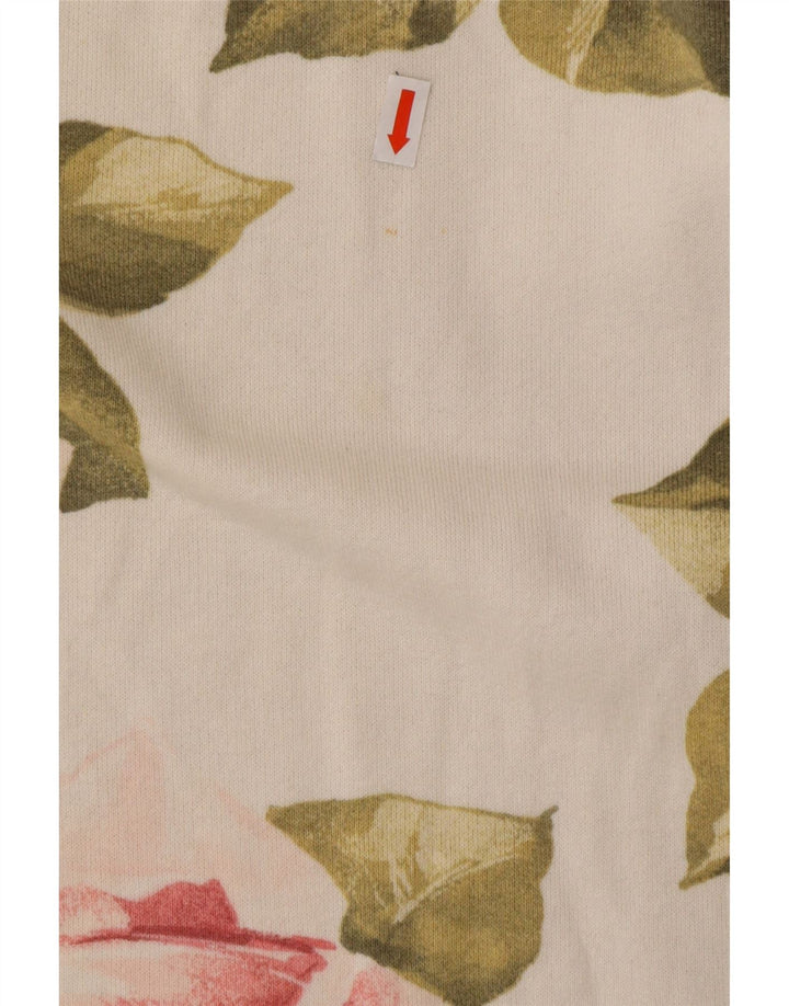 VINTAGE Femme Top Manches Longues UK 16 Grand Coton Floral Blanc Cassé