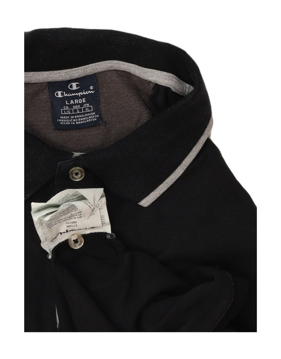 CHAMPION Mens Polo Shirt Large Black Cotton Vintage Champion and Second-Hand Champion from Messina Hembry 