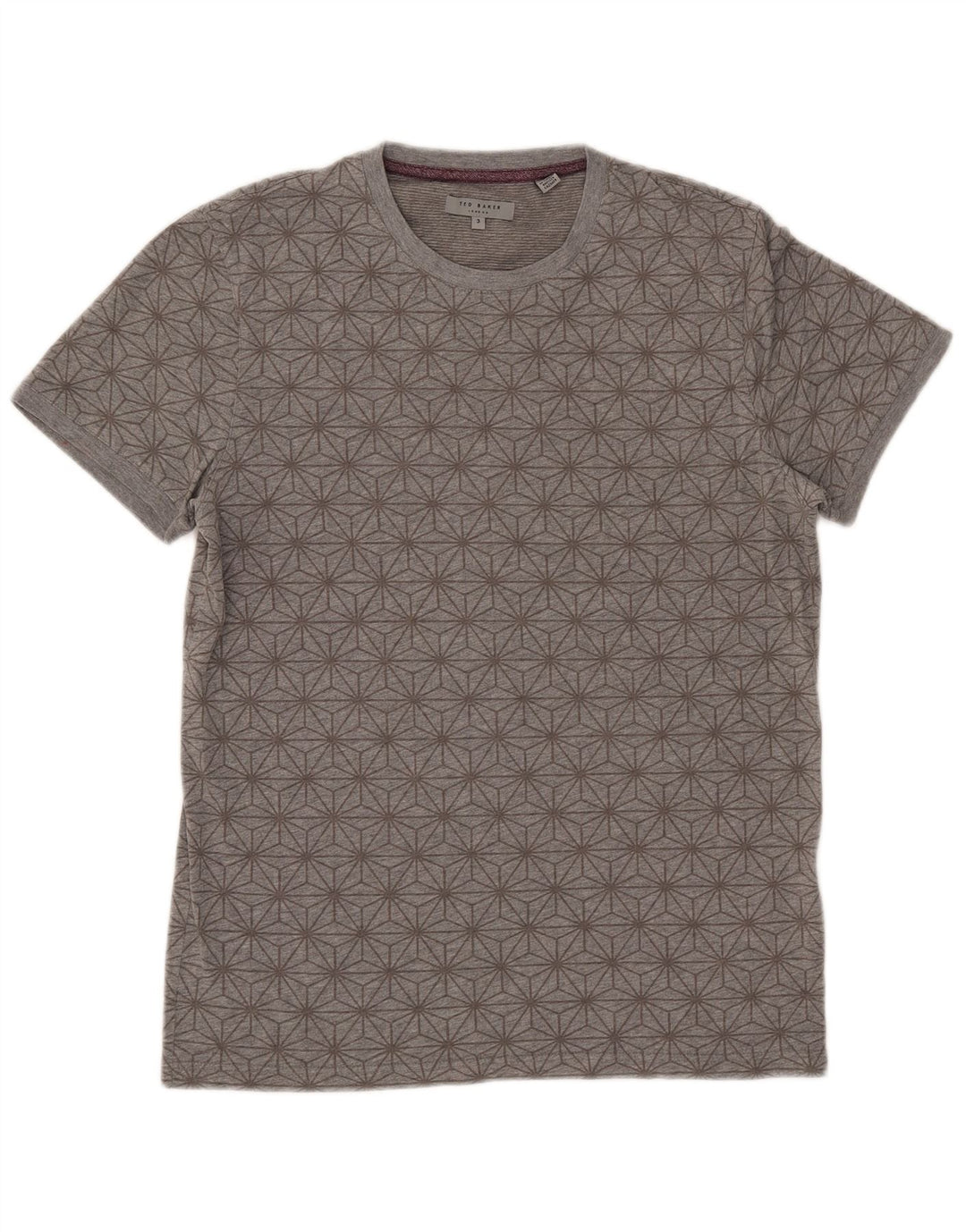 Ted Baker T-Shirt Homme Taille 3 Gris Moyen Géométrique Coton