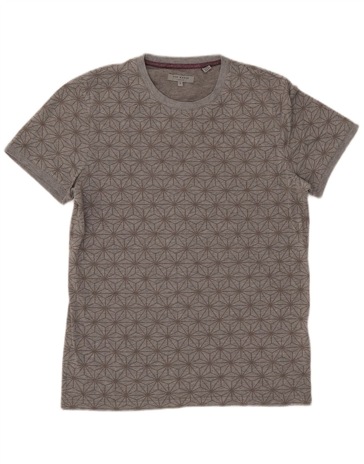 Ted Baker T-Shirt Homme Taille 3 Gris Moyen Géométrique Coton