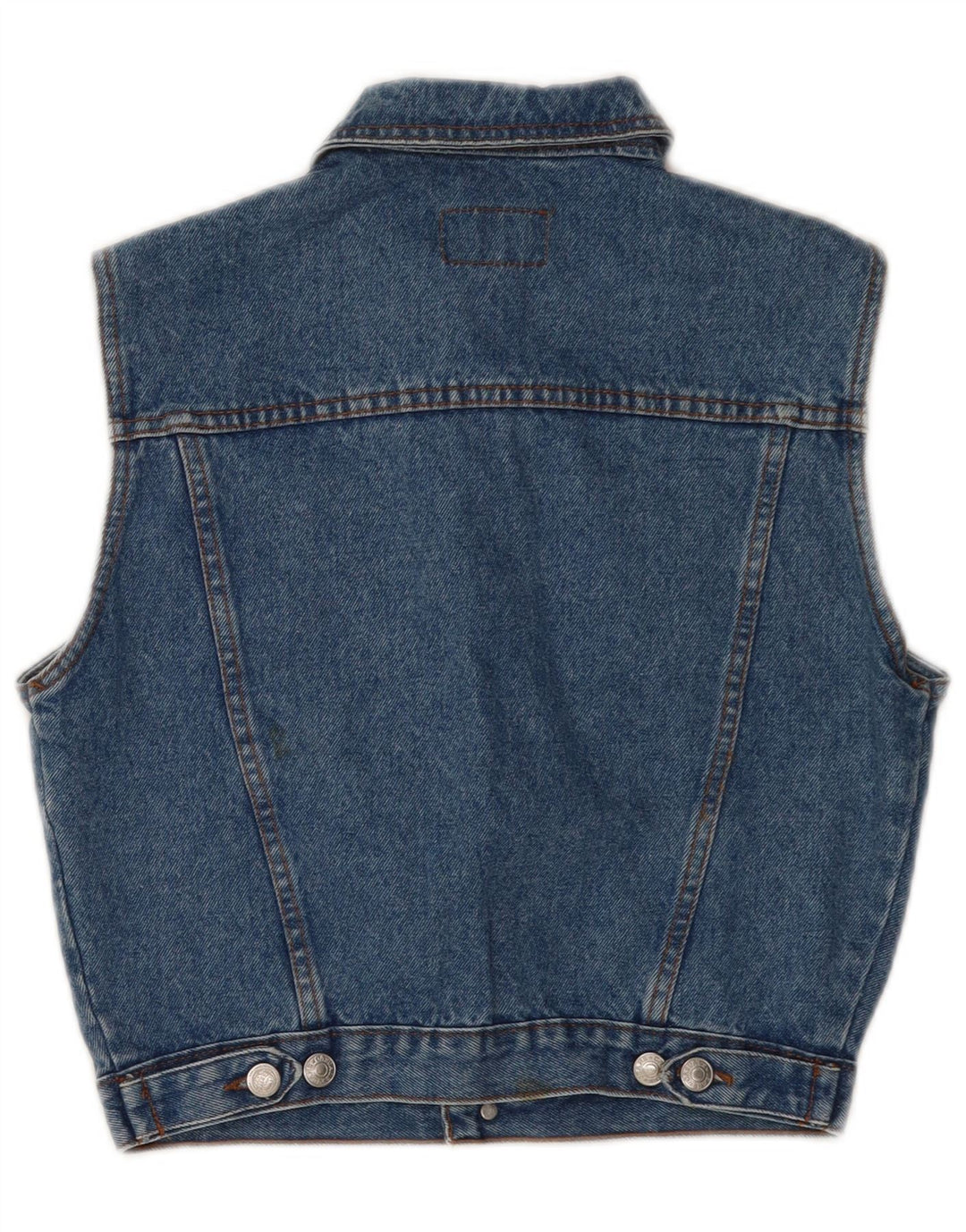 vintage Womens Crop Denim Gilet UK 8 Petit Coton Bleu