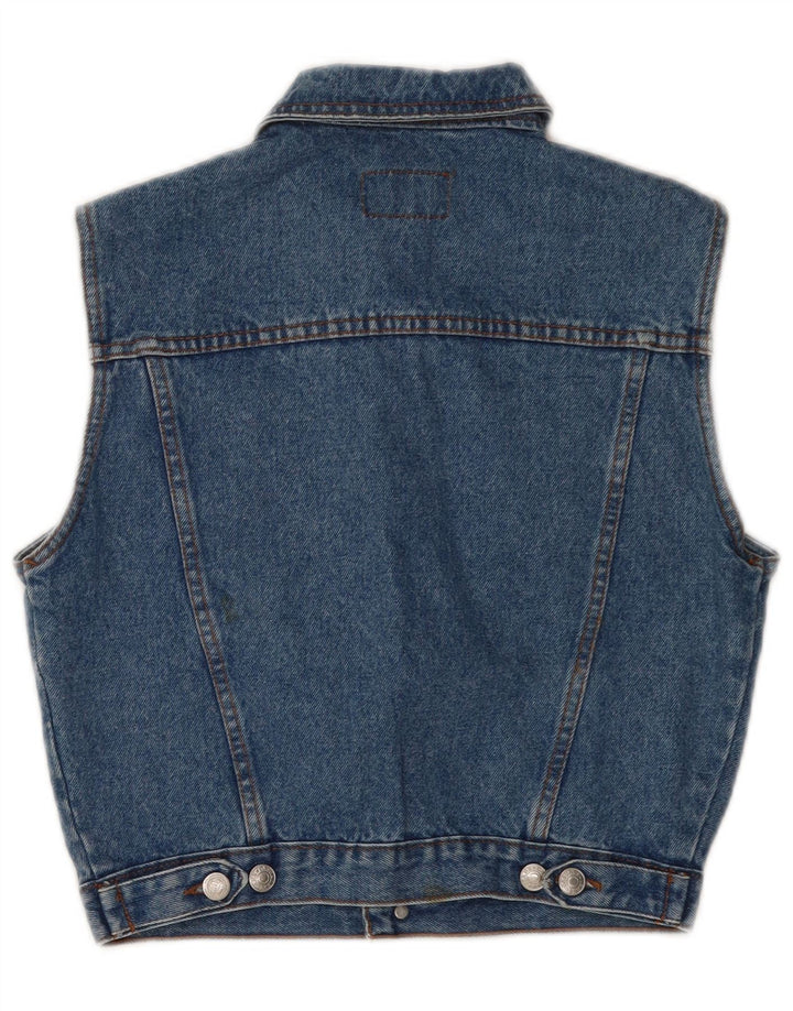 vintage Womens Crop Denim Gilet UK 8 Petit Coton Bleu