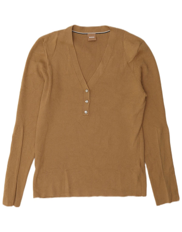 Hugo Boss Pull col V pour femme UK 18 XL Beige Polyacrylique