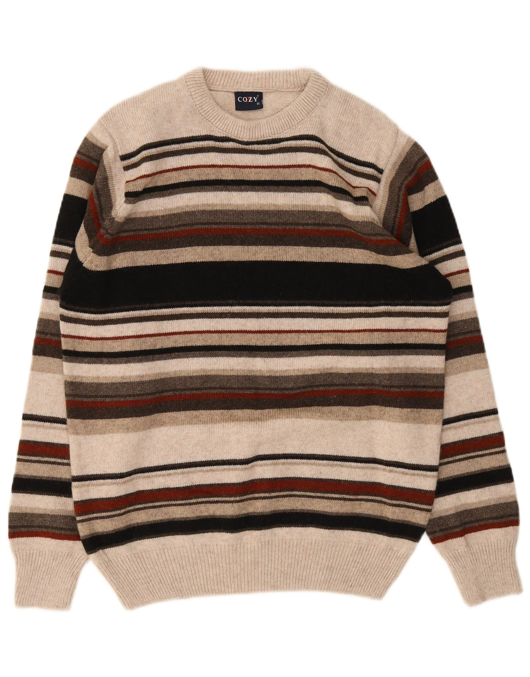 vintage Mens Crew Neck Jumper Pull Moyen Multicolore Rayé