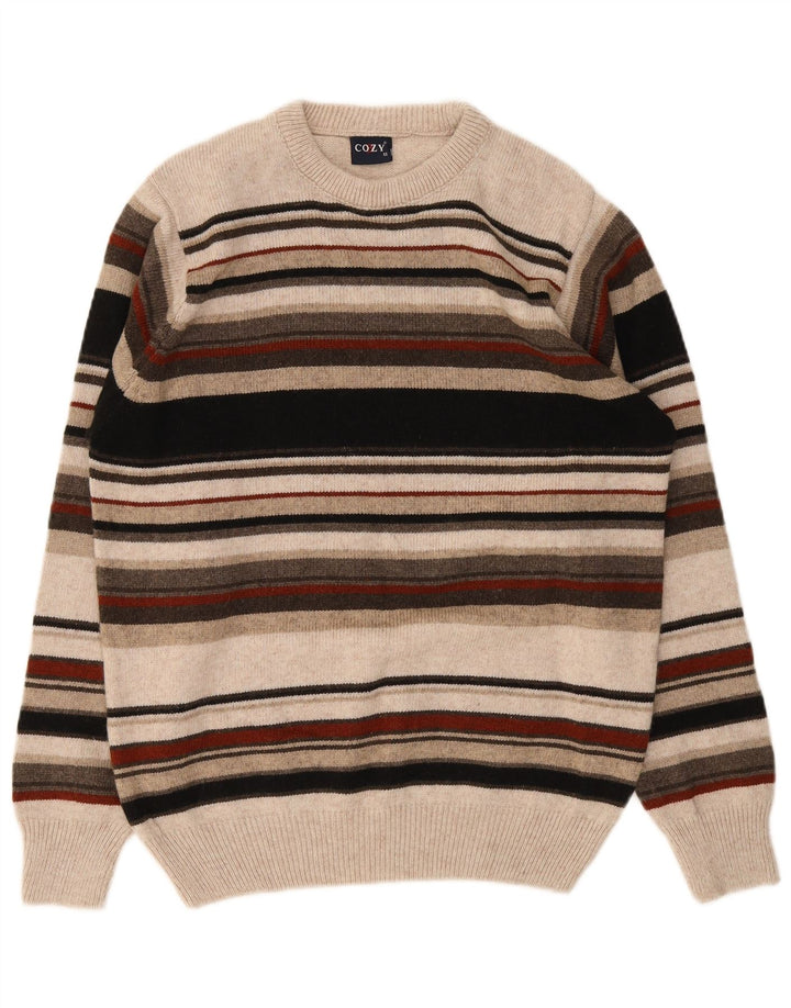 vintage Mens Crew Neck Jumper Pull Moyen Multicolore Rayé