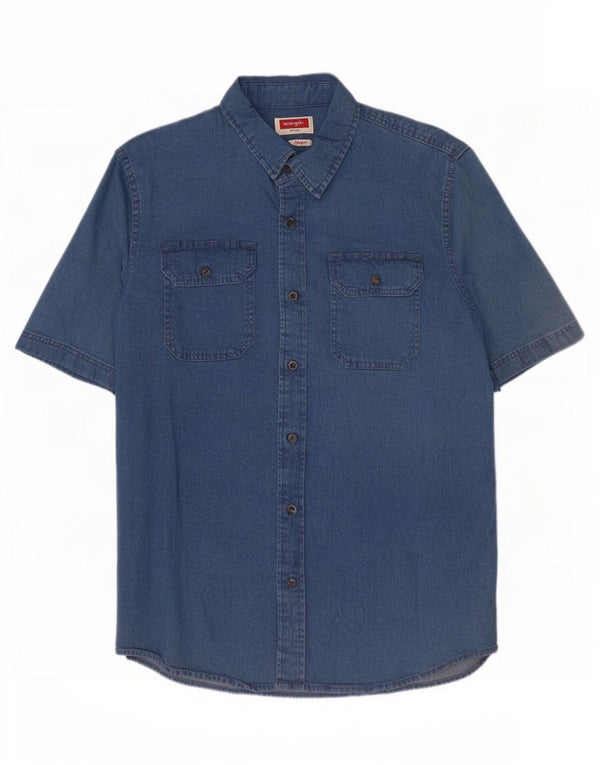 Wrangler Chemise en Jean à Manches Courtes Homme Bleu Moyen Coton