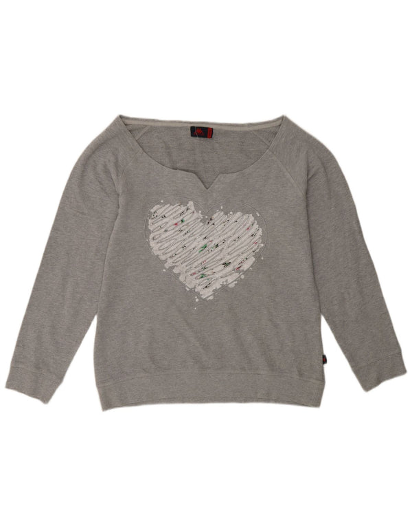 Kappa Womens Graphic Sweatshirt Jumper UK 18 XL Gris Moucheté Coton Coeur