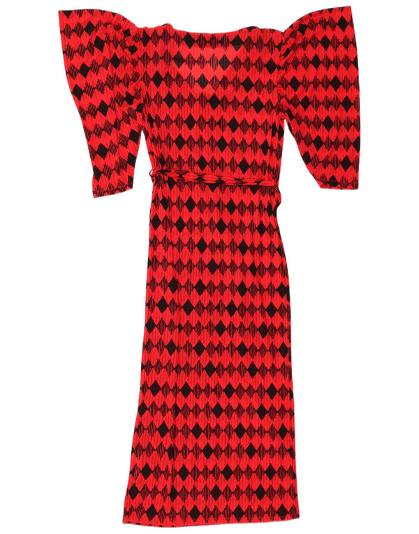 ZARA Robe longue à manches courtes pour femme UK 12 Medium Red Argyle/Diamond Nylon