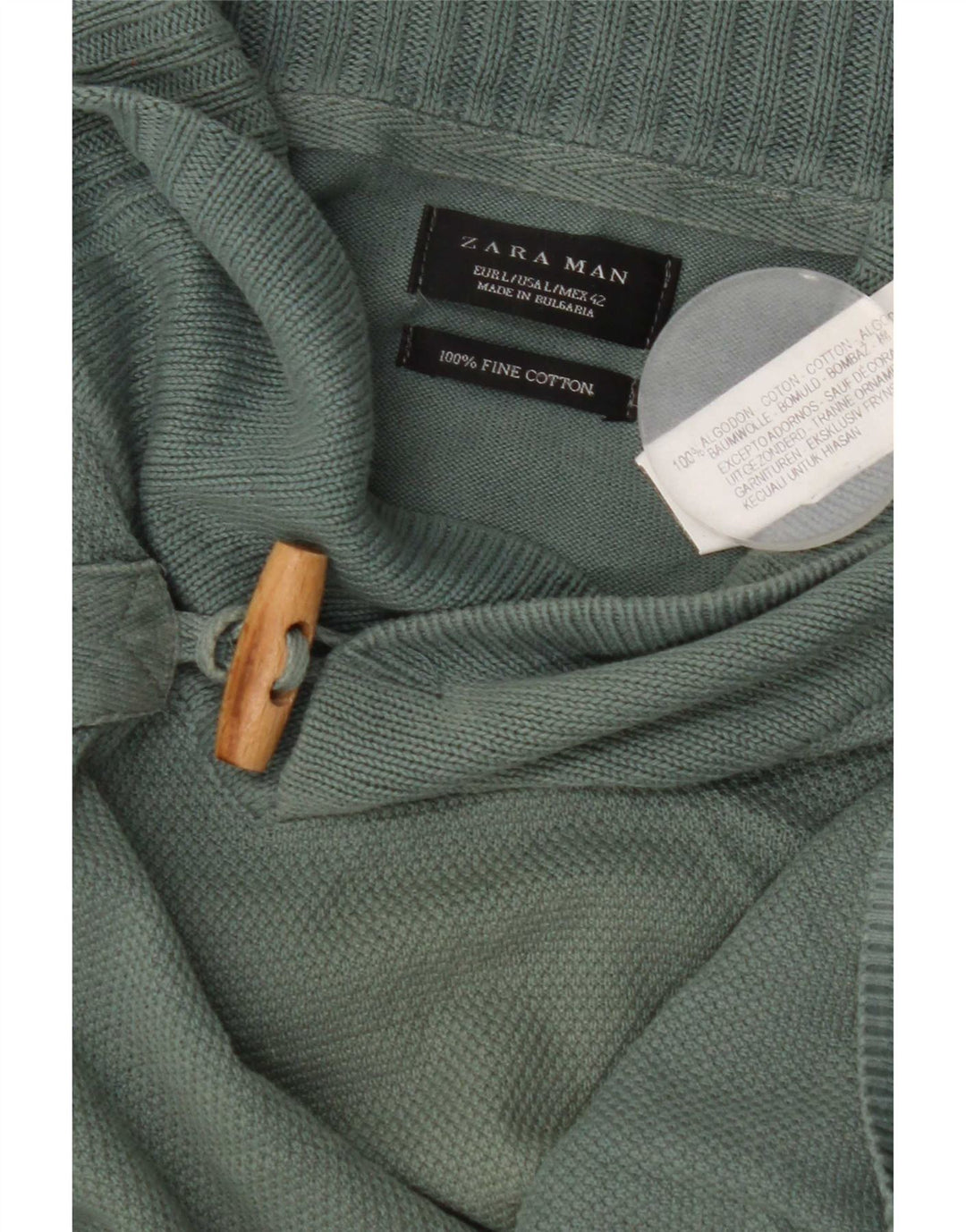 Zara Homme Col Châle Pull Pull Large Vert Coton