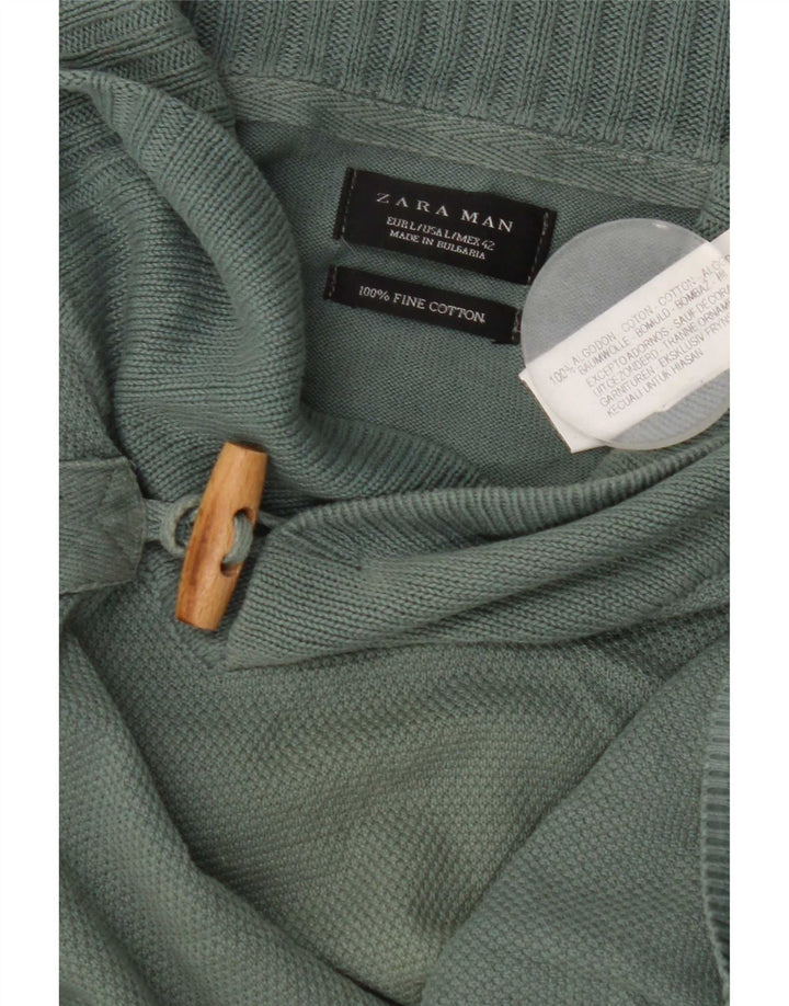 Zara Homme Col Châle Pull Pull Large Vert Coton