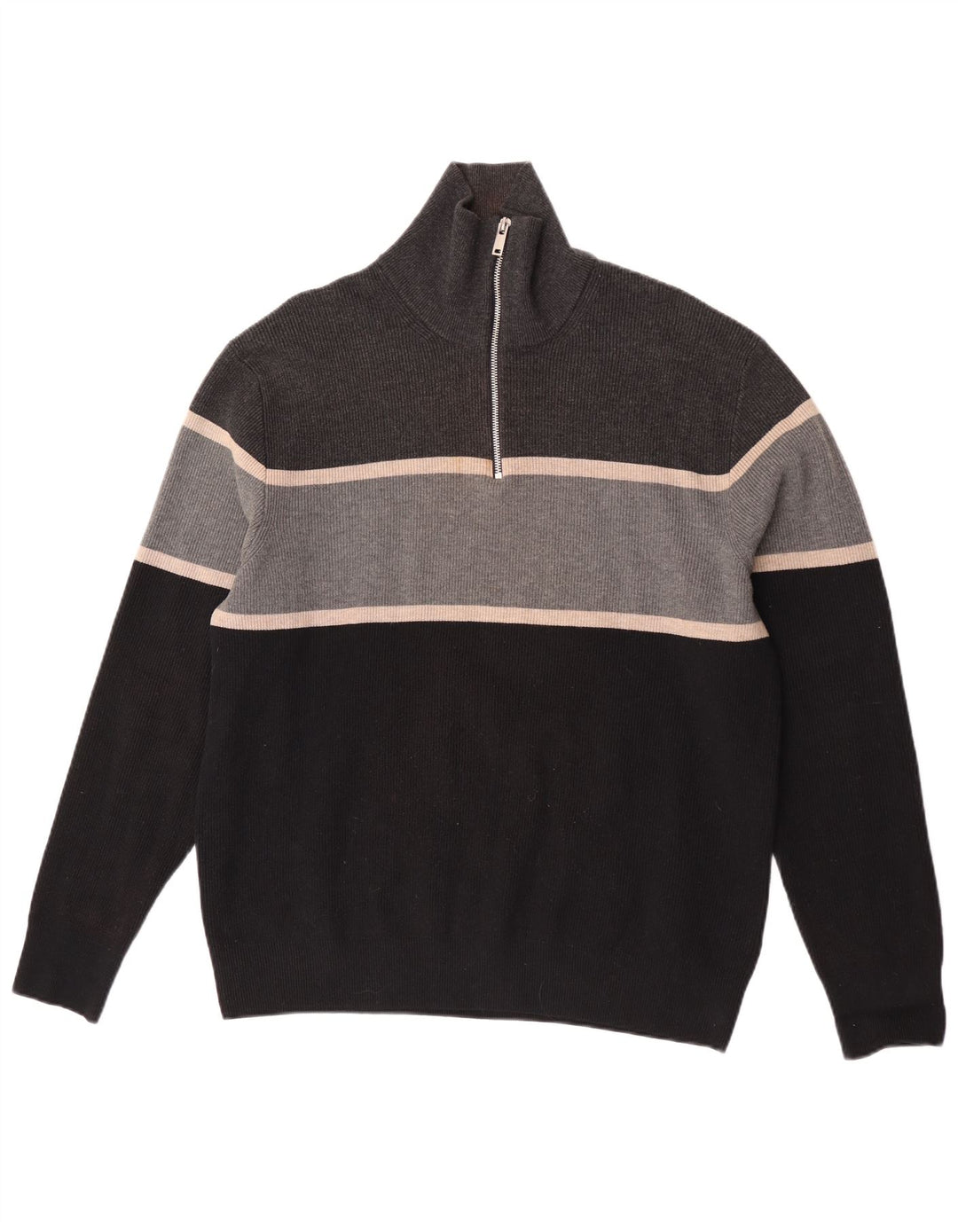 Marks & Spencer Pull col zippé pour homme XL Gris Colorblock Polyester