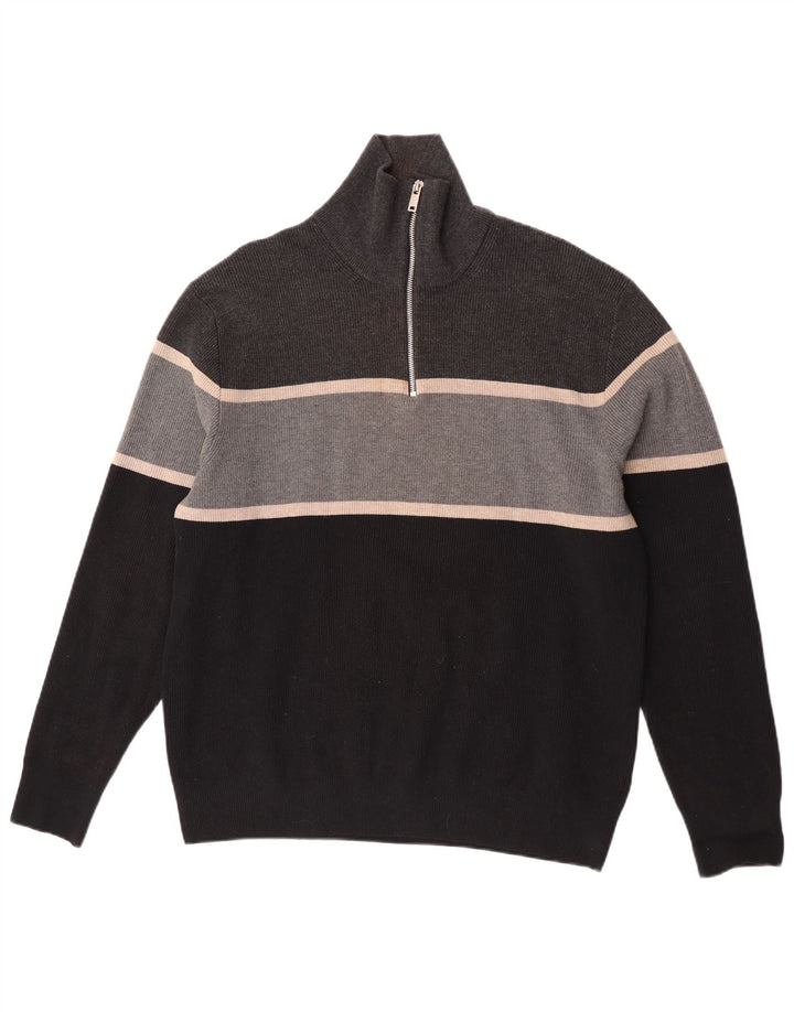 Marks & Spencer Pull col zippé pour homme XL Gris Colorblock Polyester