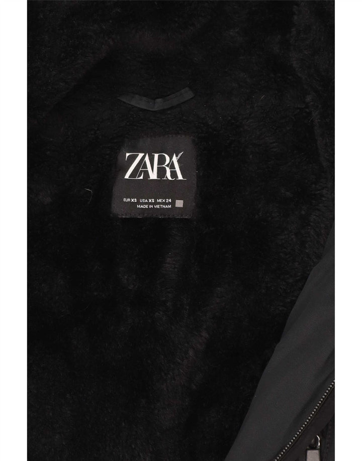 Zara Parka à capuche pour femme UK 6 XS Noir Polyester