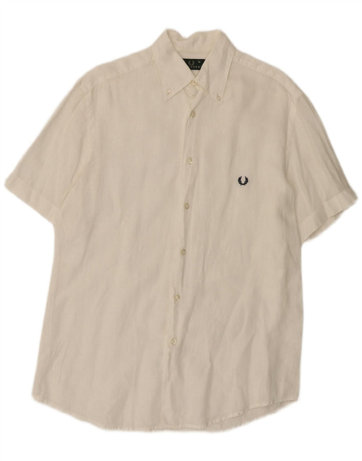 Fred Perry Chemise à Manches Courtes Homme Lin Blanc Moyen