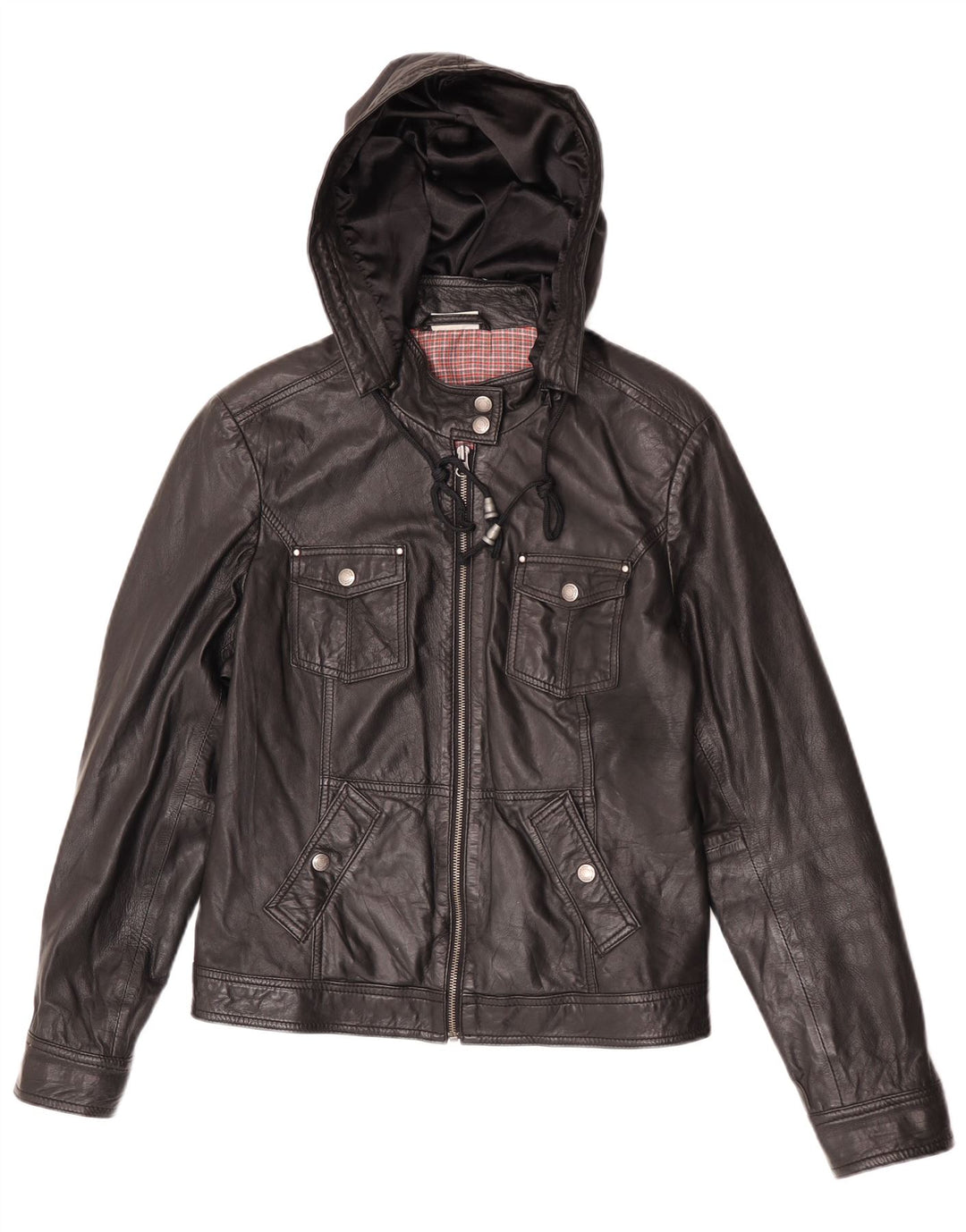 Street One Veste en cuir à capuche pour femme UK 14 Cuir noir moyen