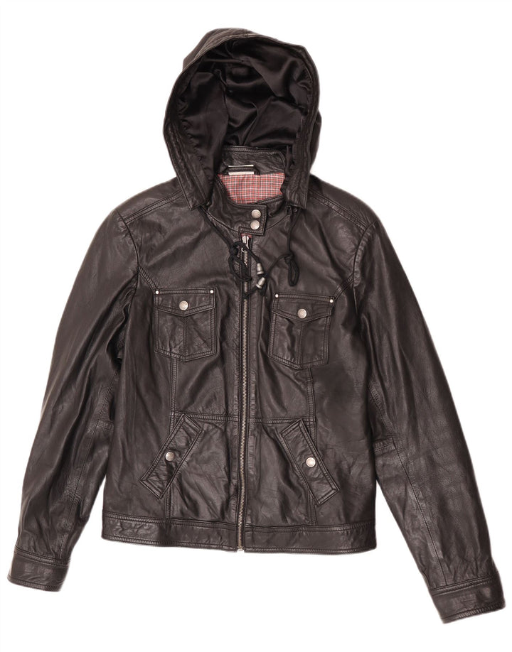 Street One Veste en cuir à capuche pour femme UK 14 Cuir noir moyen